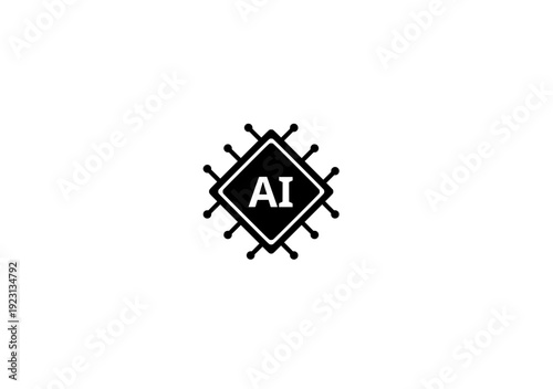 Artificial Intelligence AI Chip Processor Icon, Future Technology CPU Microchip Symbol, Smart Tech Brain Digital Circuit Vector Illustration, Computing Power.