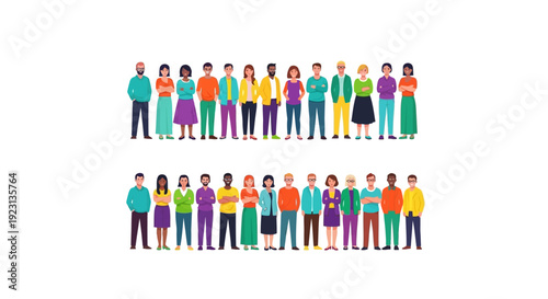 Illustration of diverse people standing together, promoting global inclusivity and equality on Zero Discrimination Day with colorful design elements.