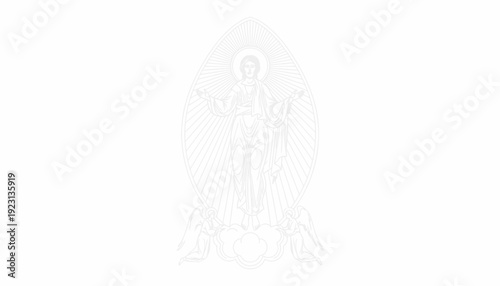 Ethereal Line Art of a Divine Being Ascending with Radiant Aura