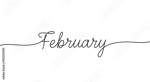 February handwritten calligraphy text on white background, elegant script font, month name