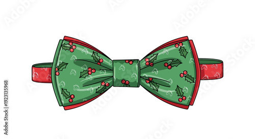 Festive Christmas Bow Tie with Holly and Berries Pattern