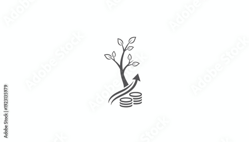 Financial Growth Concept: Tree Growing From Coins with Upward Arrow