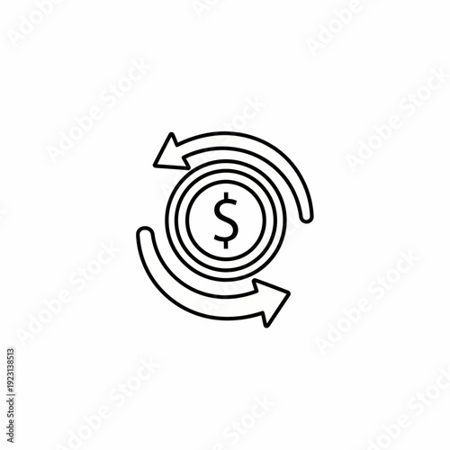 Conceptual image of a dollar coin with circular arrows, symbolizing financial transactions and exchange