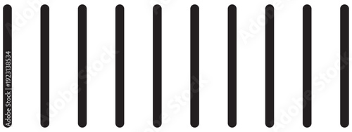 Vertical black parallel thick straight lines isolated on white background. Simple striped graphic print. Texture of prison bar. Vector graphic illustration