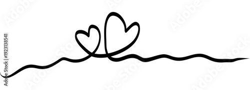 Continuous squiggle line clear heart silhouette in the center. Black freehand cable style stroke works as romantic divider for love quotes, wedding cards and Valentine layouts on white background.
