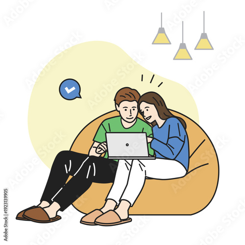 パソコンで入力や申込みをしているカップル