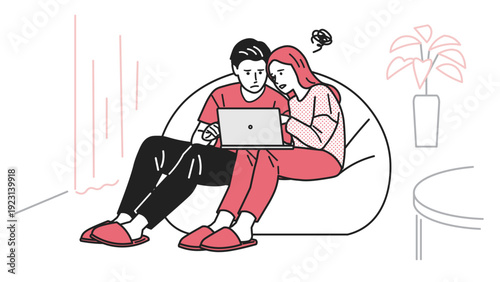 パソコンで困っているカップル