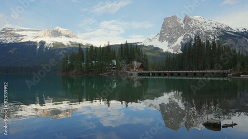 Wallpaper Mural Emerald Lake lodge and snow capped mountains reflecting in the calm waters of the lake in Yoho National Park in British Columbia, Canada Torontodigital.ca