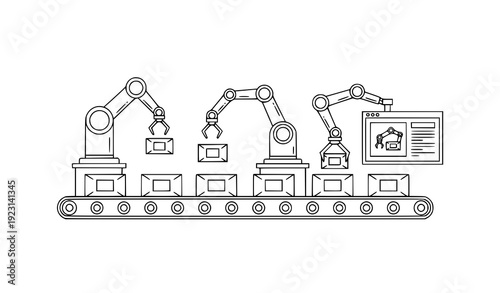 Minimal robotic production line icon set vector isolated on transparent background