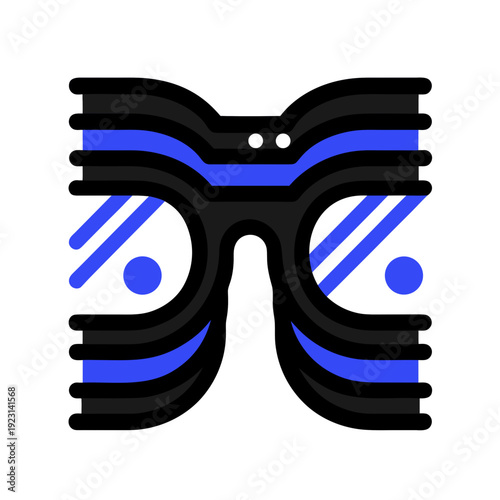A pair of black and blue virtual reality goggles