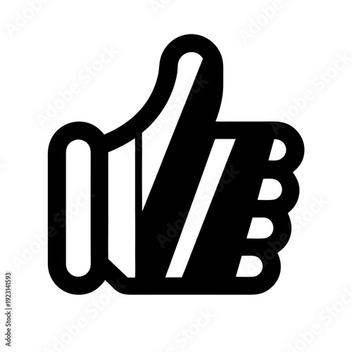 A black and white icon of a hand with a thumbs up