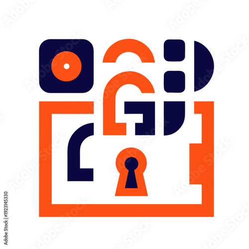 A logo with a keyhole and a lock