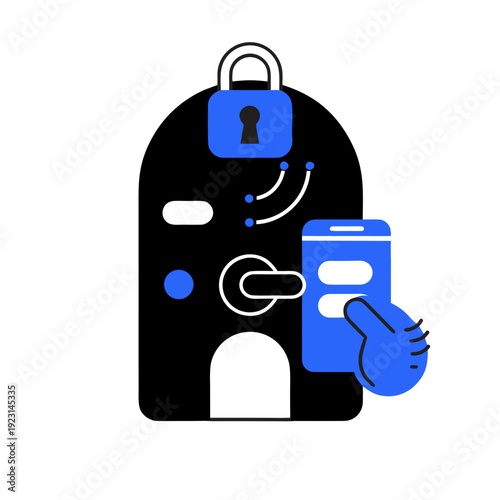 A blue and white illustration of a robot with a lock on its head