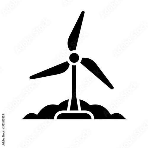 A simple black silhouette of a wind turbine on a white background