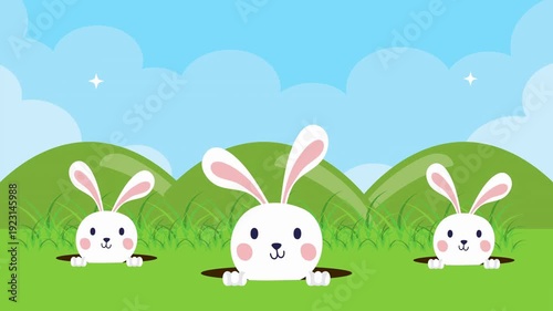 happy easter animated card with rabbits in the camp.