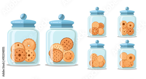 Assorted Cookies and Biscuits in Glass Jars Vector Illustration Set