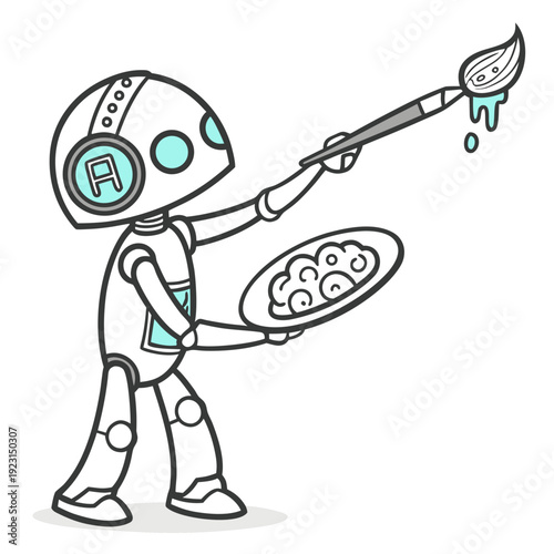 A robot holding a paintbrush and palette
