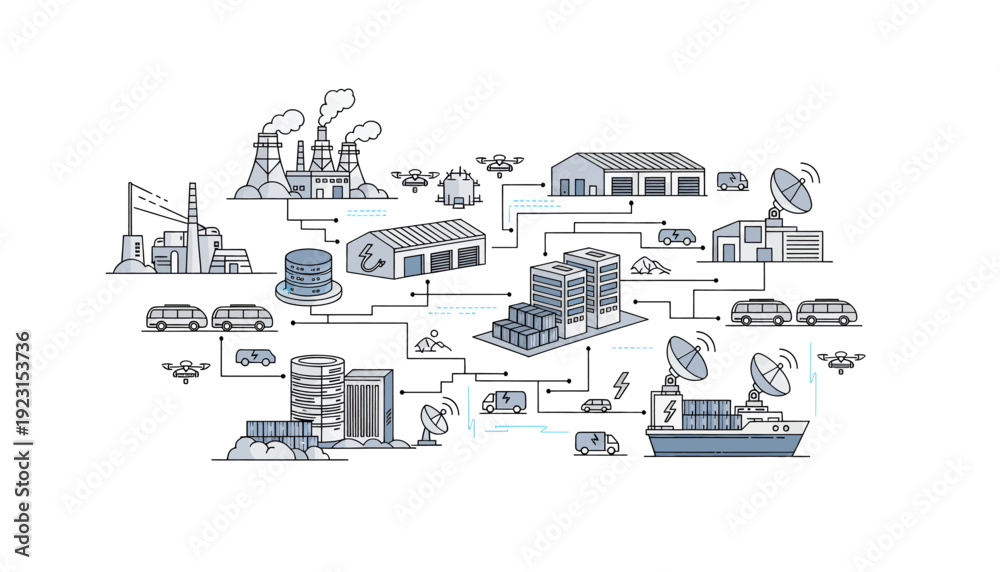 Naklejka premium Industrial infrastructure and logistics network illustration.