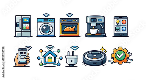 Smart home appliance icon set. Modern devices collection in flat style
