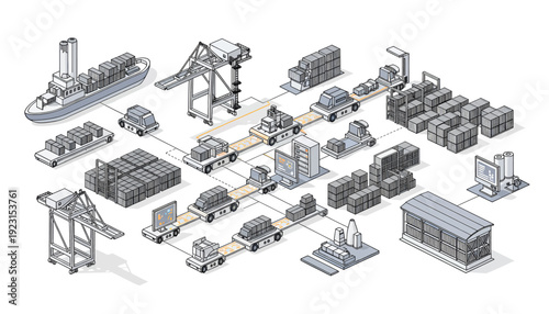 Detailed illustration of industrial logistics and supply chain operations.