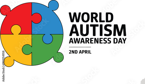 Vibrant puzzle piece circle on the left highlights World Autism Awareness Day date with bold text on the right