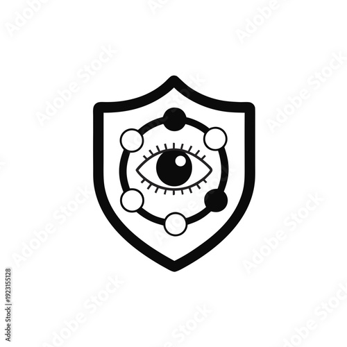 A shield with an eye and molecular structure