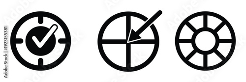 Three black target icons for business goals and strategy planning