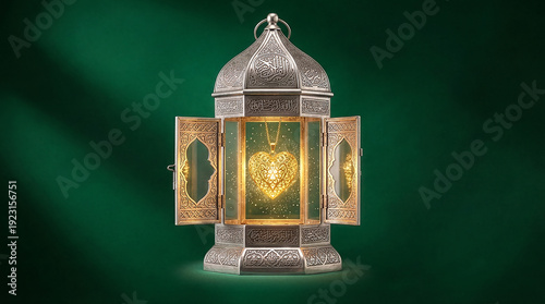 Ornate Islamic Lantern with Glowing Golden Heart