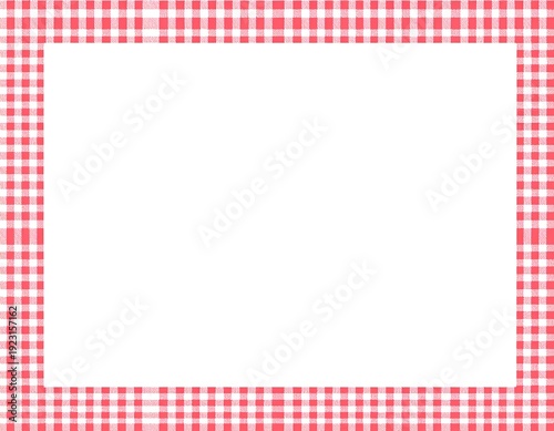 White rectangle bordered by a red and white gingham pattern
