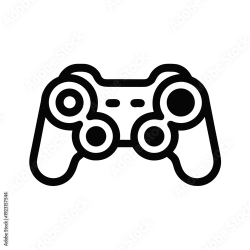 A black and white icon of a video game controller