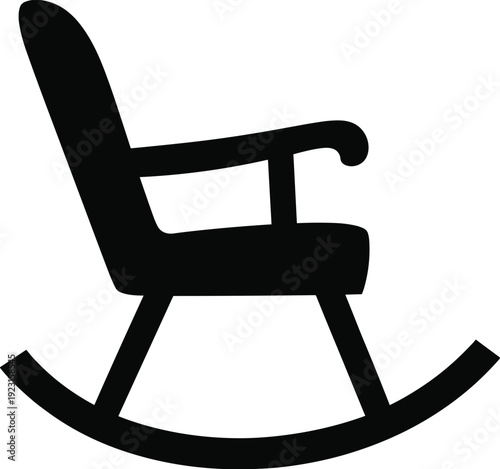 Black silhouette of a traditional wooden rocking chair, vintage furniture vector illustration for home decor, relaxation, comfort, and classic interior design