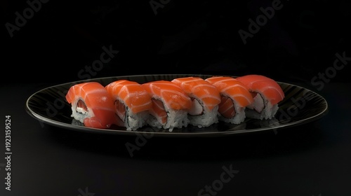 A photo of fresh sushi rolls arranged