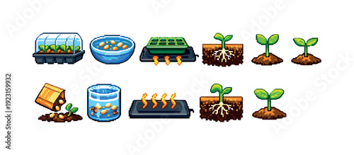 Gardening, plant growth icon set. Sprouting, seedling icons in flat style