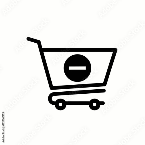 A minimalist shopping cart icon with a minus sign, symbolizing removal or deletion. This simple design is perfect for e-commerce platforms and user interface elements
