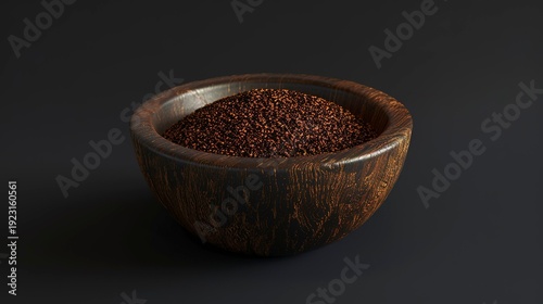 A photo of ground coffee in a wooden bowl.