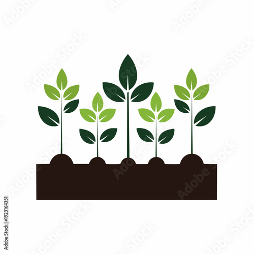 Vibrant graphic showing green plants thriving in soil. Symbolizes natural growth, sustainable agriculture, environmental health, and new beginnings