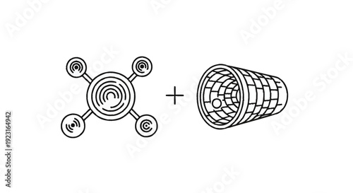 Abstract Combination of Spinner and Basket Objects.