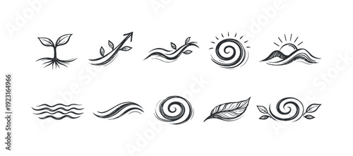 Nature and environment outline icon set. Eco-friendly, organic symbols collection