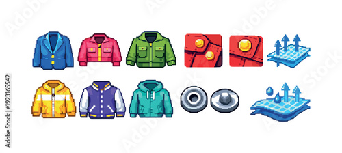 Clothing and fabric icon set. Stylish, colorful icons in filled style.