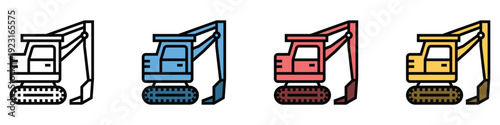 Excavator machines in different colors for construction projects