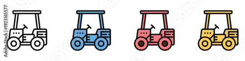 Set of colorful tractor icons in different colors