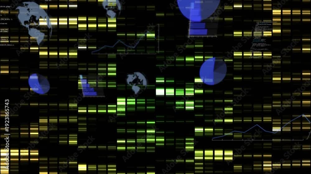 Data Led Graphic Illuminated data grid pulsing and revealing blue charts on load ...