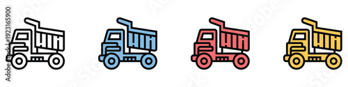 Colorful dump truck icons in different colors for various uses