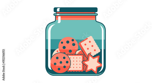 Glass Jar Filled with Assorted Cookies and Biscuits Illustration in Flat Design Style