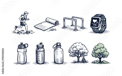 Fitness, sports silhouette icon set. Running, workout, exercise activity icons silhouette collection