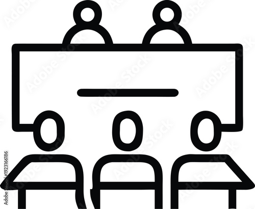 Meeting room with board members and participants icon illustration for business presentation