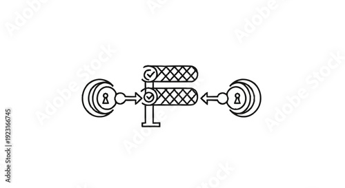 Abstract Representation of Two Locks Connected by a Central Mechanism.