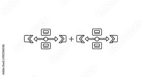 Abstract representation of two identical symmetrical diagrams with arrows and boxes.