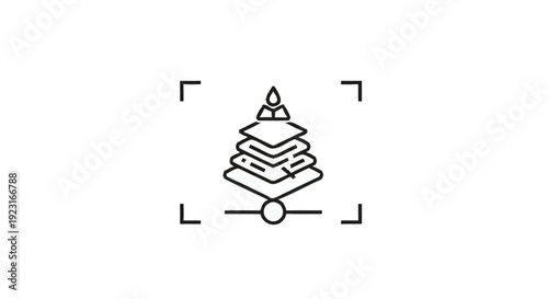 Abstract Stacked Layers Symbol with Candle Flame and Focus Marks.