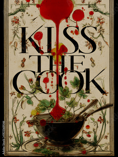 Vintage Cookbook Cover Design with Floral Illustration